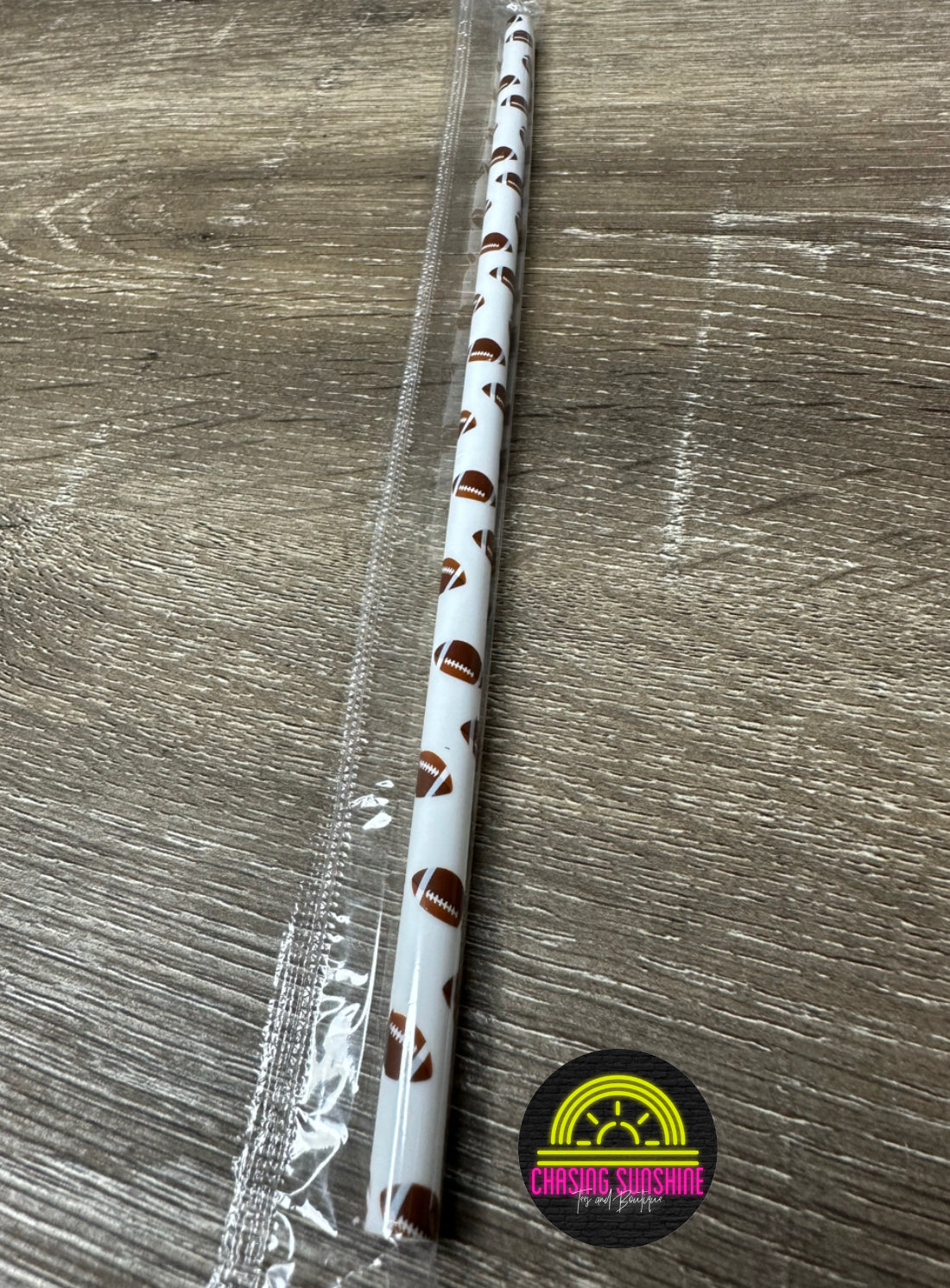 Football Print 10" Reusable Plastic Straw