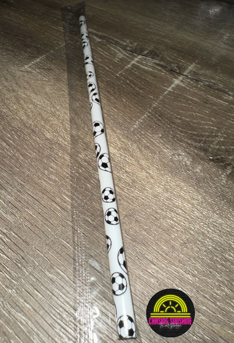 Soccer Ball Print 10” Reusable Plastic Straw