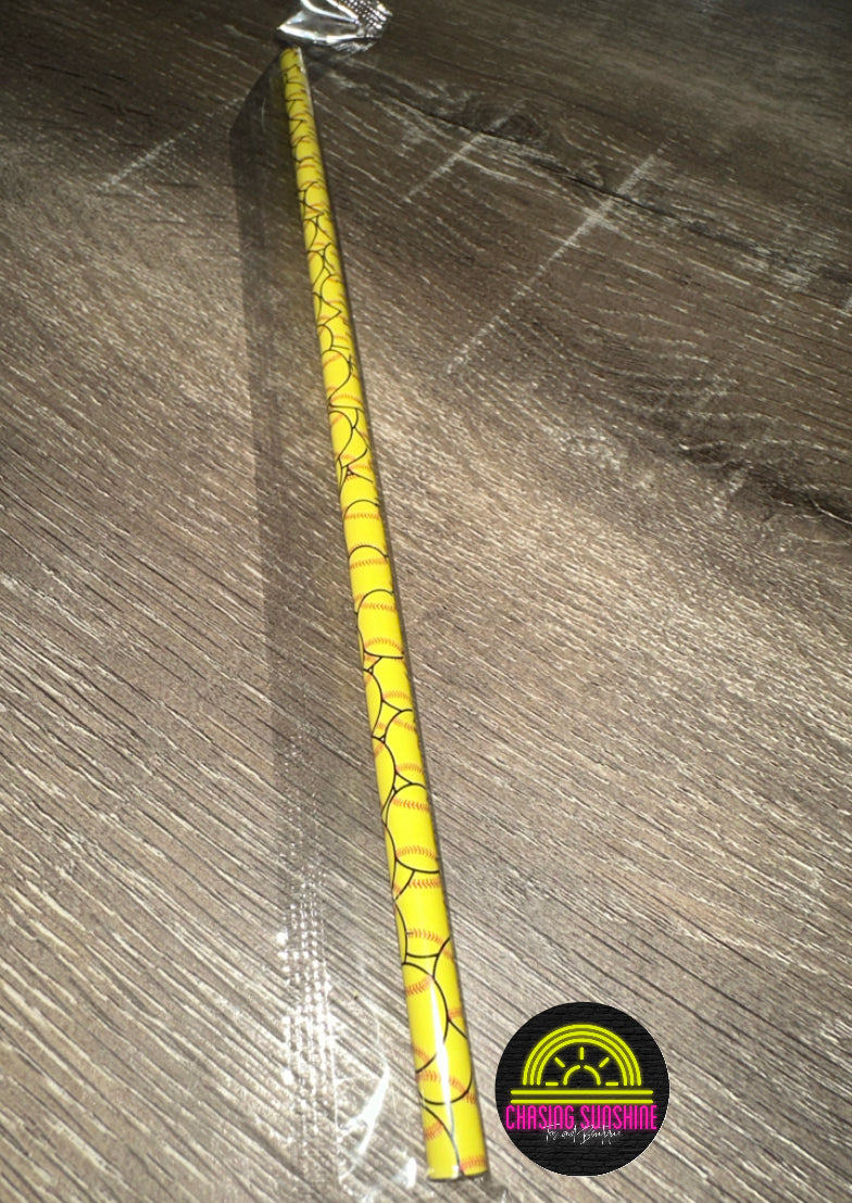 Softball Print 10” Reusable Plastic Straw