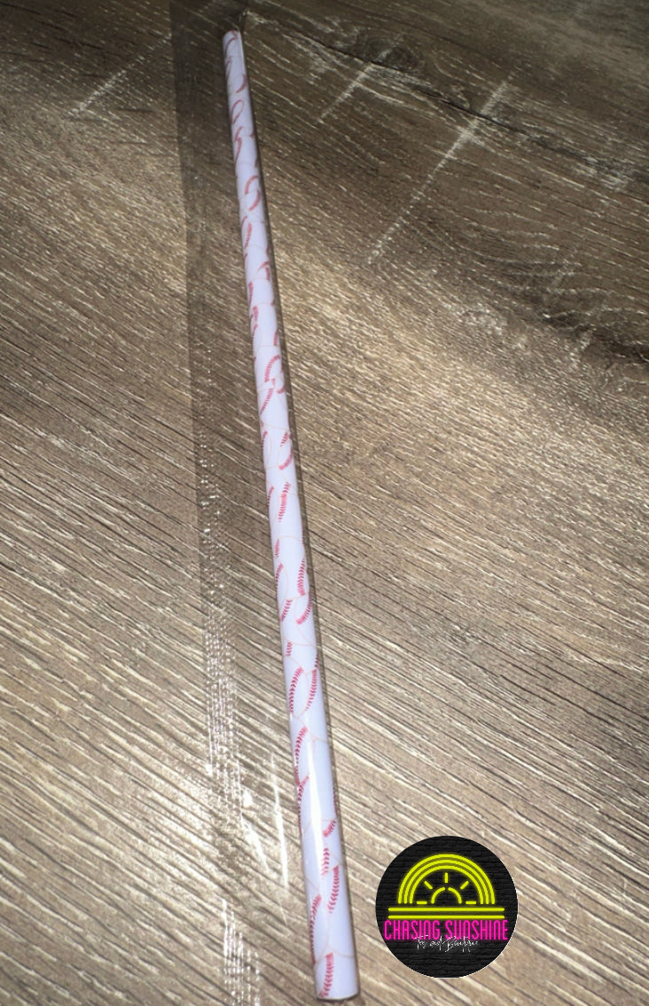 Baseball Print 10” Reusable Plastic Straw
