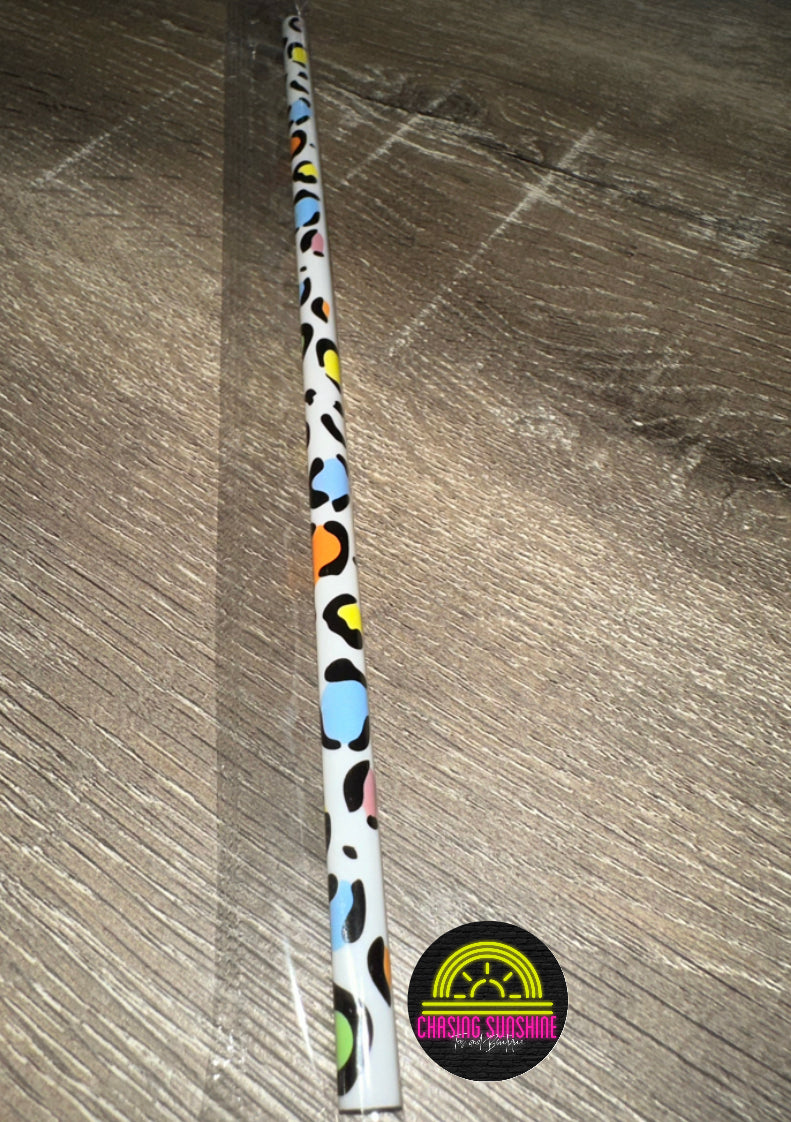 Pastel Leopard Print 10” Reusable Plastic Straw
